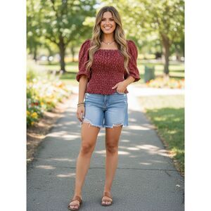 Universal Thread Boho Dark Red Floral Smocked Top - Size XL